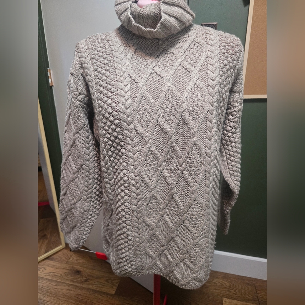 Cozy Gray Cable Knit Sweater